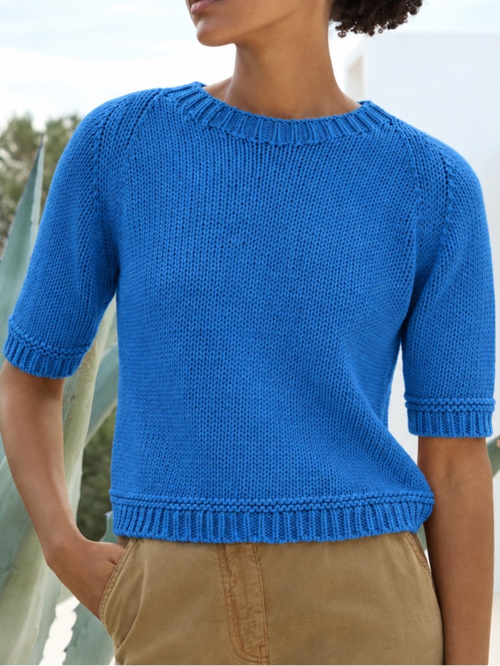 POETRY 100% Cotton Blue Short Sleeve Sweater US 2